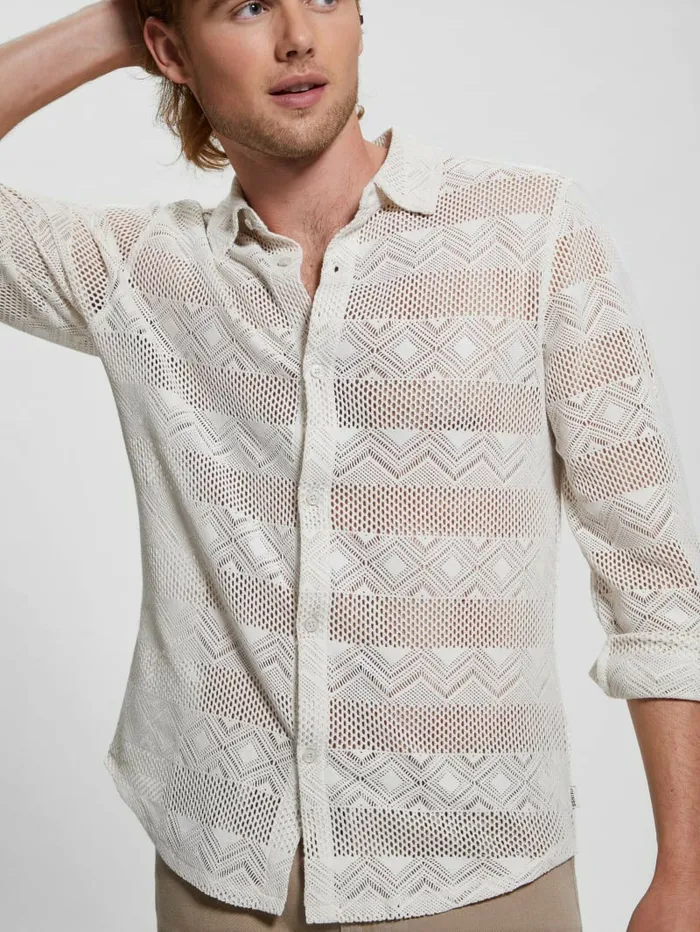 Geo Crochet Shirt Muted Stone Men Shirts GUESS