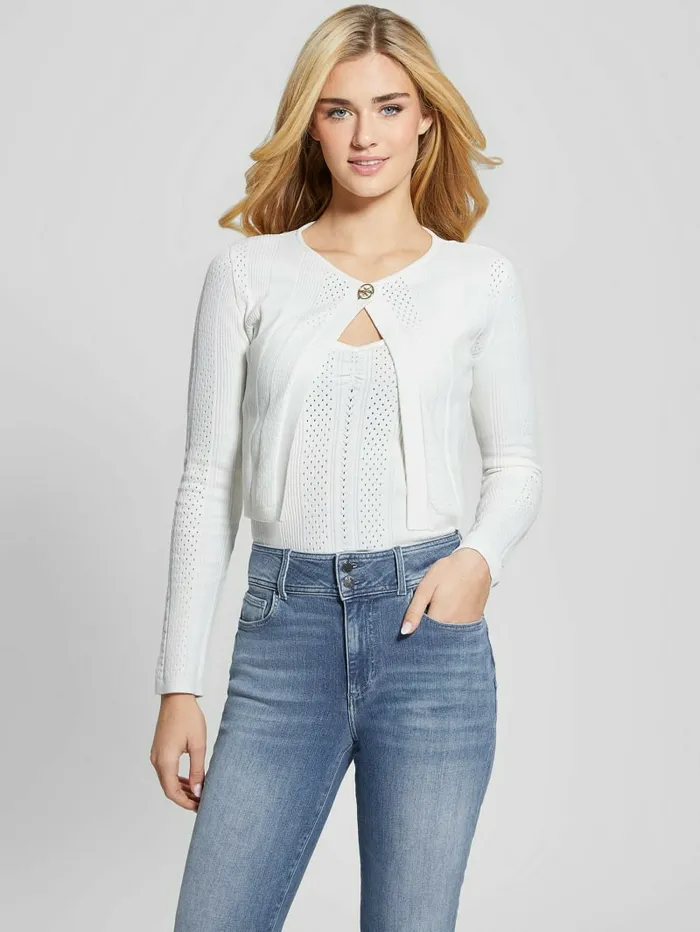 GUESS Cecilia Crop Cardigan Cream White Women Sweaters and Knits GUESS Cecilia Crop Cardigan Cream White Women Sweaters and Knits