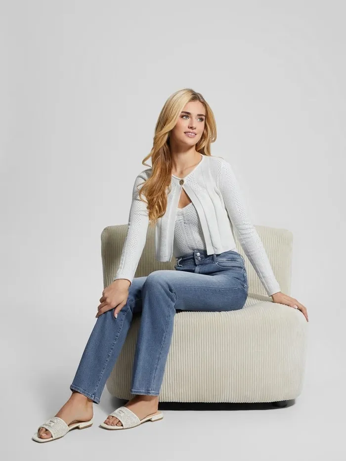 GUESS Cecilia Crop Cardigan Cream White Women Sweaters and Knits GUESS Cecilia Crop Cardigan Cream White Women Sweaters and Knits