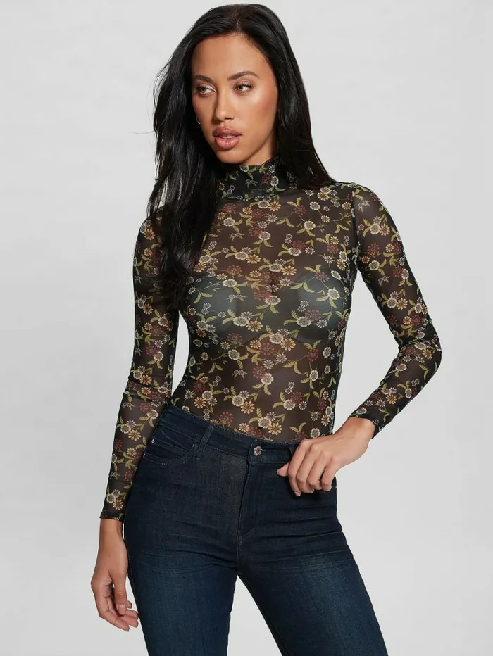 GUESS Eco Kamaria Printed Top Night Blooms Print Women Tops