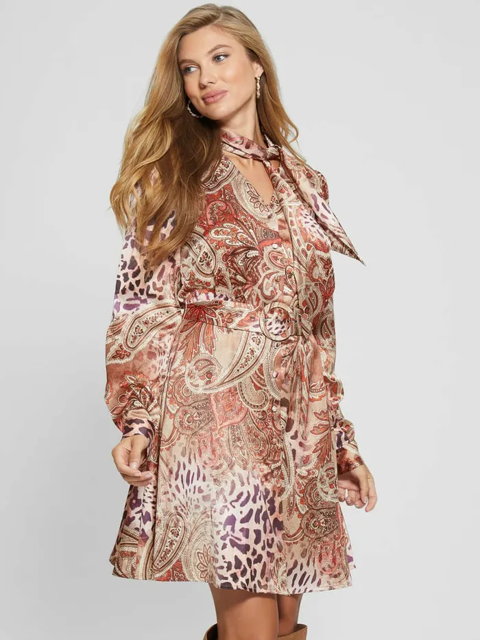 GUESS Eco Mirielle Printed Satin Dress Red Multi Pattern Women Dresses and Jumpsuits GUESS Eco Mirielle Printed Satin Dress Red Multi Pattern Women Dresses and Jumpsuits