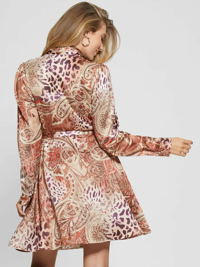 GUESS Eco Mirielle Printed Satin Dress Red Multi Pattern Women Dresses and Jumpsuits