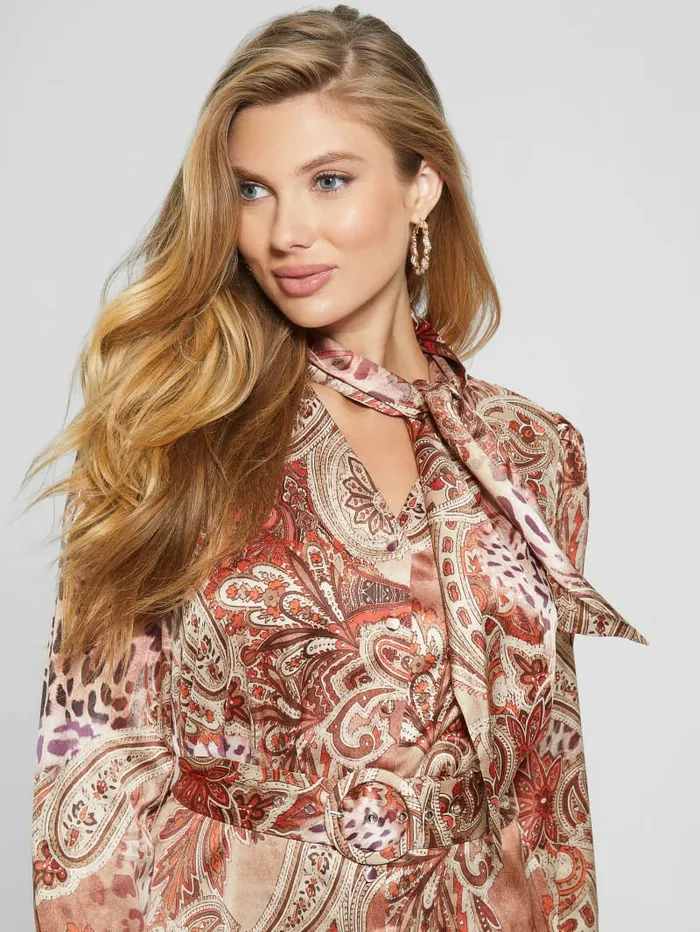 GUESS Eco Mirielle Printed Satin Dress Red Multi Pattern Women Dresses and Jumpsuits