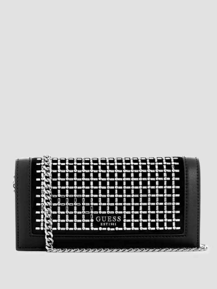 GUESS Gilded Glamour Mini Crossbody Clutch Black Floral Print Women Handbags