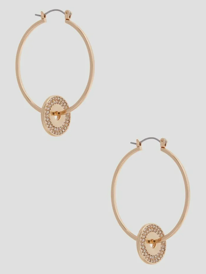 GUESS GoldTone Pav Disk Hoop Earrings Gold Women Jewelry