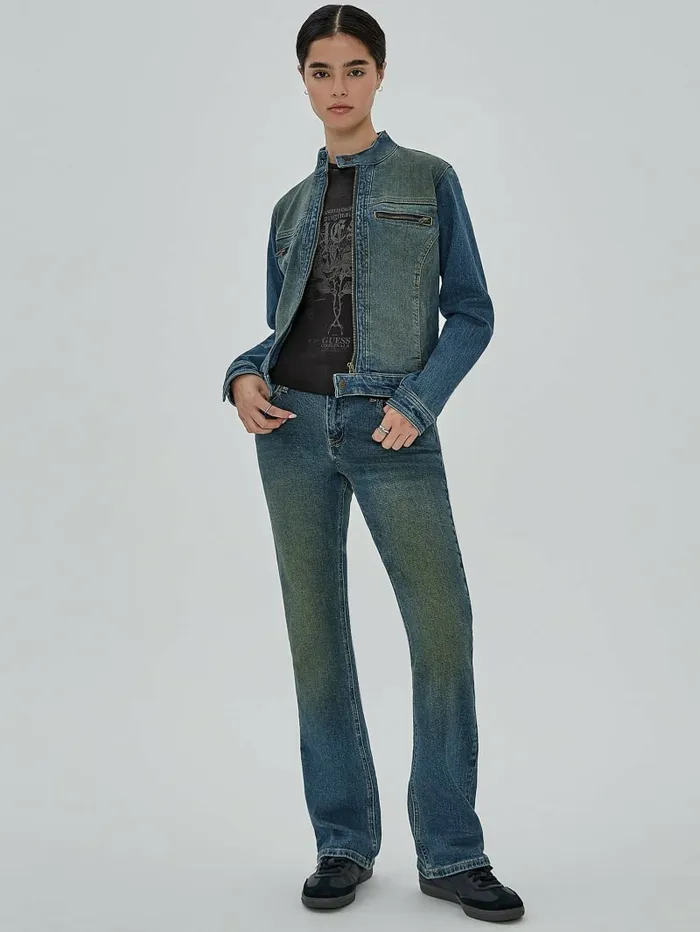 GUESS GUESS Originals Moto Zip Up Jacket Go Tinted Medium Wash Women Jackets and Coats GUESS GUESS Originals Moto Zip Up Jacket Go Tinted Medium Wash Women Jackets and Coats