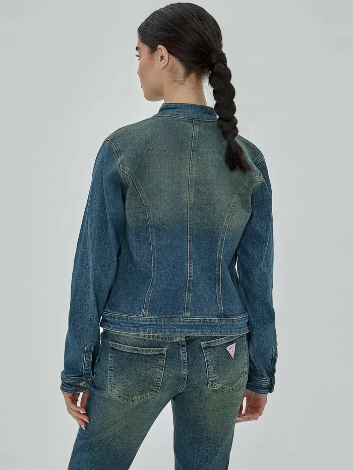 GUESS GUESS Originals Moto Zip Up Jacket Go Tinted Medium Wash Women Jackets and Coats GUESS GUESS Originals Moto Zip Up Jacket Go Tinted Medium Wash Women Jackets and Coats