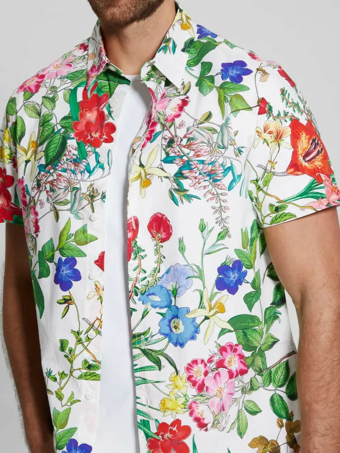 GUESS Laguna Floral Shirt Graphic Floral Salt White Men Shirts
