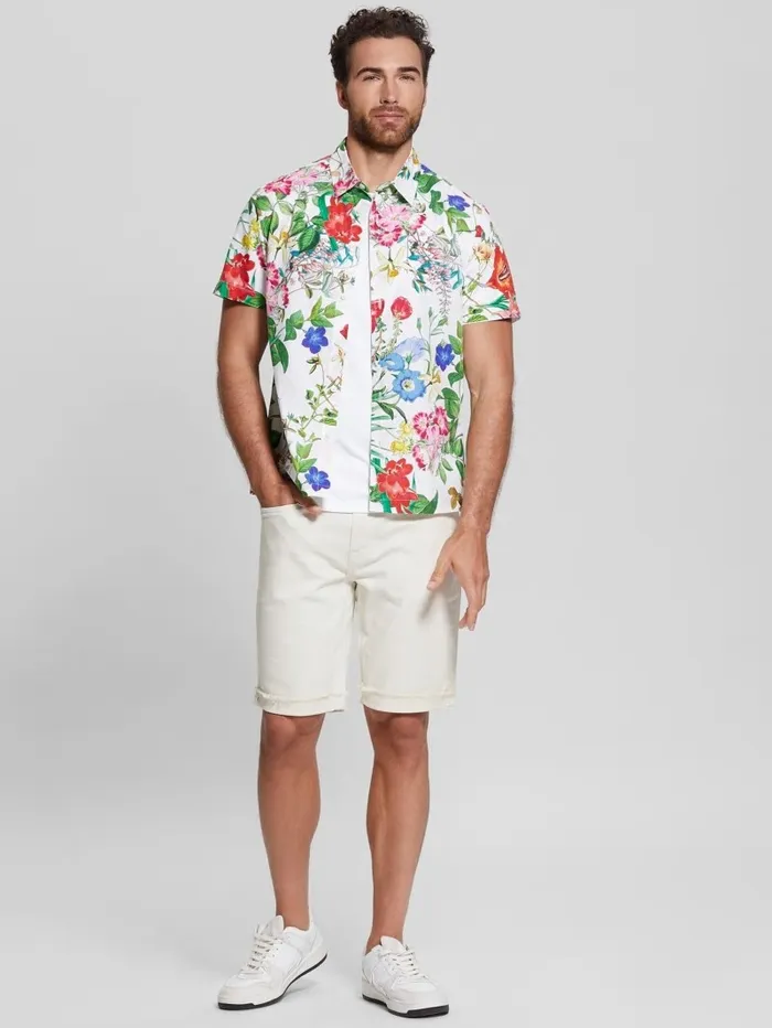GUESS Laguna Floral Shirt Graphic Floral Salt White Men Shirts GUESS Laguna Floral Shirt Graphic Floral Salt White Men Shirts