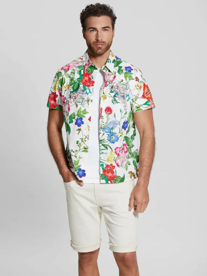 GUESS Laguna Floral Shirt Graphic Floral Salt White Men Shirts GUESS Laguna Floral Shirt Graphic Floral Salt White Men Shirts