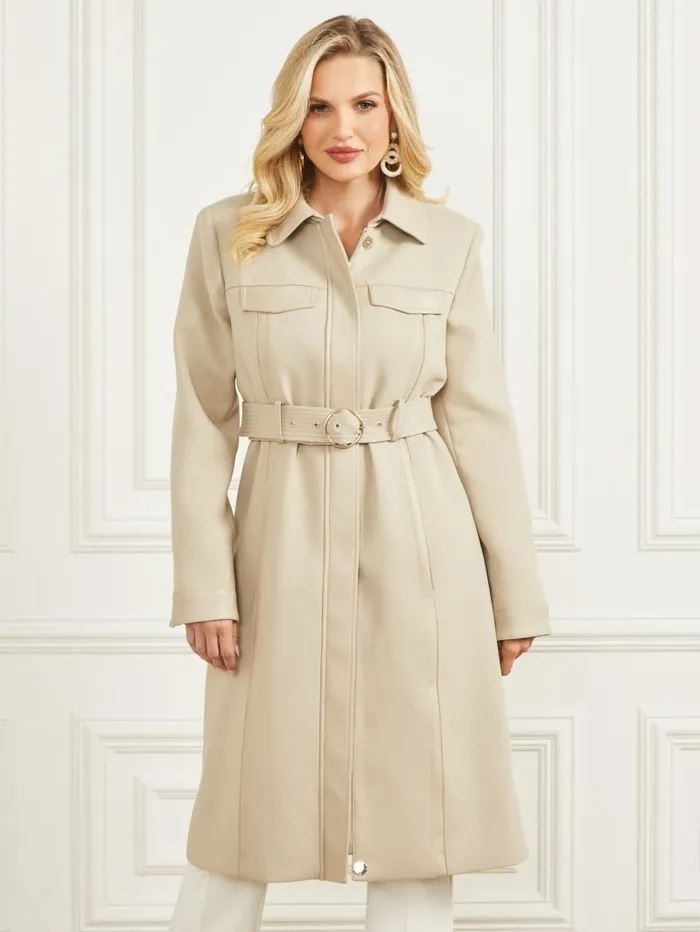 GUESS Maddy Trench Coat Natural Siena Multi Women Jackets and Coats