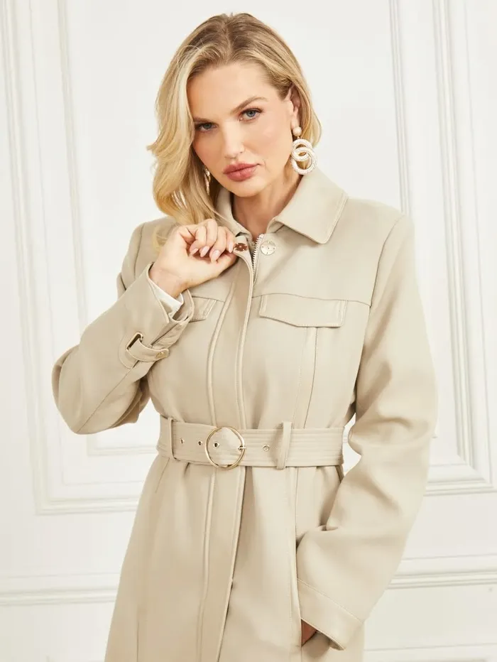 GUESS Maddy Trench Coat Natural Siena Multi Women Jackets and Coats GUESS Maddy Trench Coat Natural Siena Multi Women Jackets and Coats