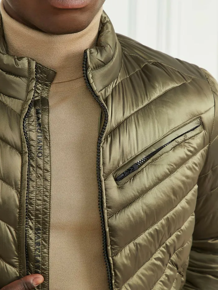 GUESS Padded Chevron Jacket Desert Green Men Jackets and Coats GUESS Padded Chevron Jacket Desert Green Men Jackets and Coats