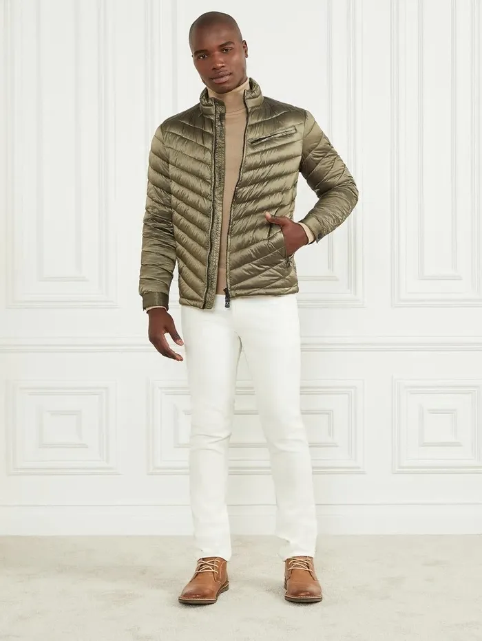 GUESS Padded Chevron Jacket Desert Green Men Jackets and Coats GUESS Padded Chevron Jacket Desert Green Men Jackets and Coats
