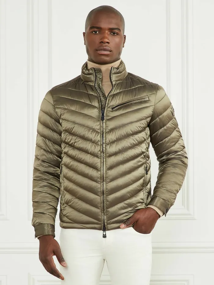 GUESS Padded Chevron Jacket Desert Green Men Jackets and Coats GUESS Padded Chevron Jacket Desert Green Men Jackets and Coats