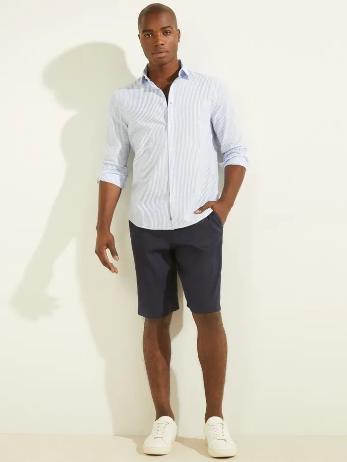 GUESS Pants and Shorts Men Bermuda Short Silk Blue