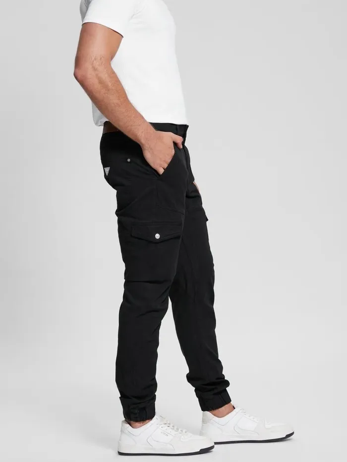 GUESS Pants and Shorts Men New Kombat Tapered Twill Pants Black GUESS Pants and Shorts Men New Kombat Tapered Twill Pants Black