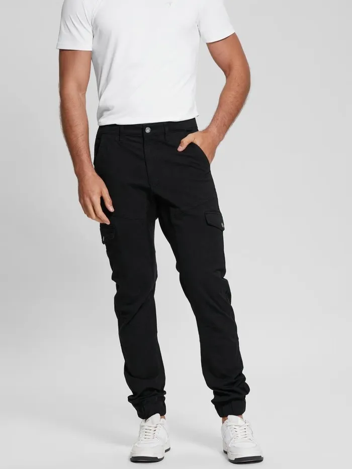 GUESS Pants and Shorts Men New Kombat Tapered Twill Pants Black GUESS Pants and Shorts Men New Kombat Tapered Twill Pants Black
