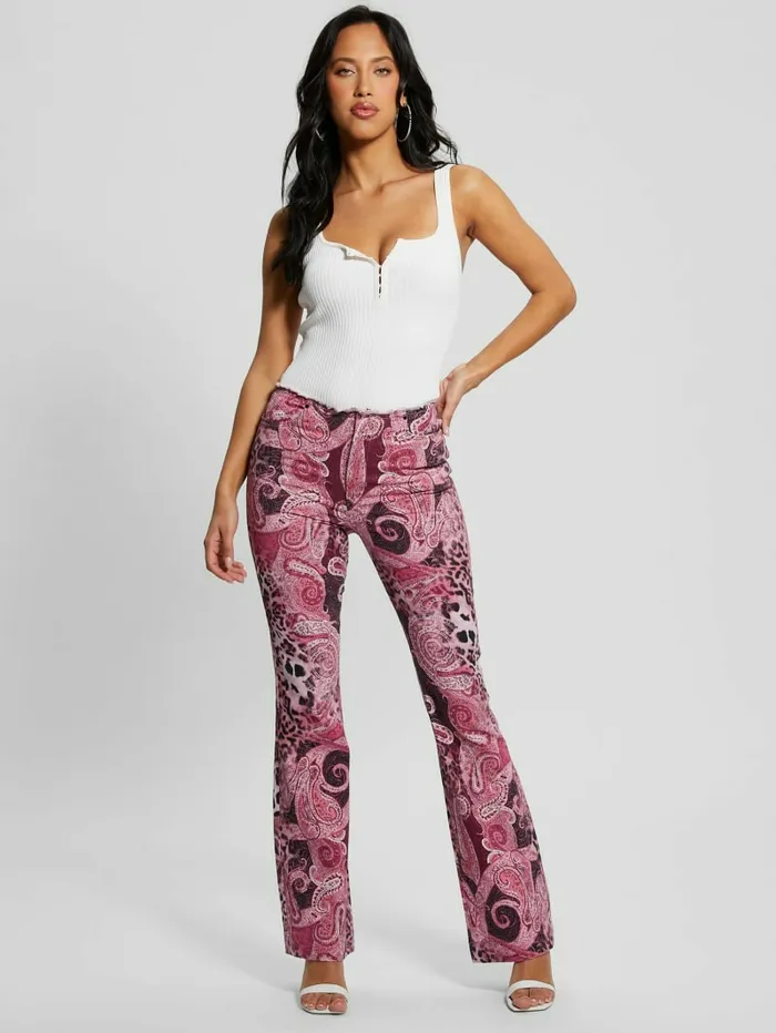 GUESS Pop 821790s FrayedWaist Flared Jeans Purple Kashmir Wash Women Bottoms