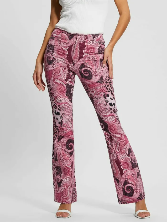 GUESS Pop 821790s FrayedWaist Flared Jeans Purple Kashmir Wash Women Bottoms GUESS Pop 821790s FrayedWaist Flared Jeans Purple Kashmir Wash Women Bottoms