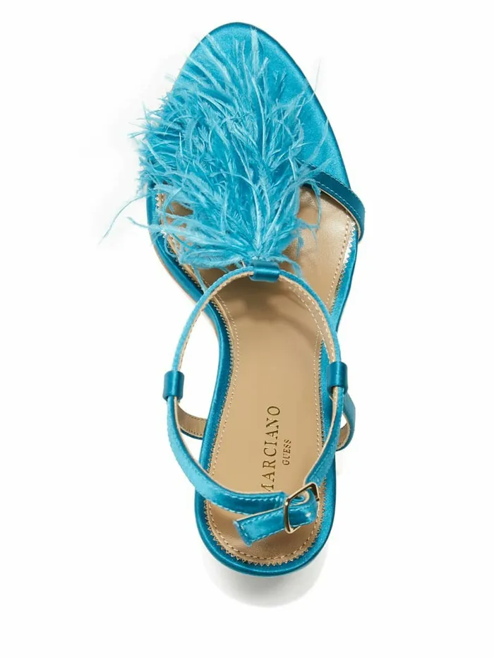GUESS Reyon Feather Satin Heel Blue Opal Women Heels