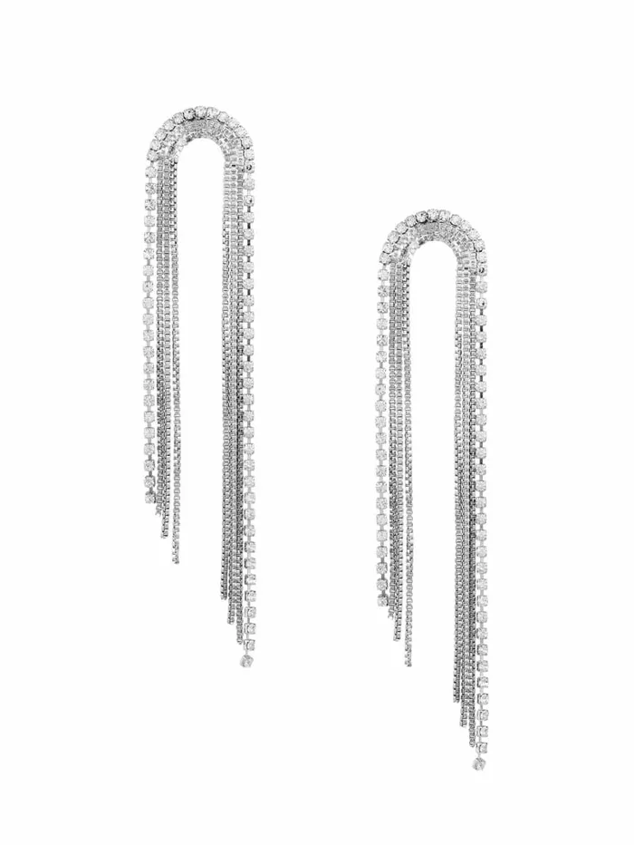 GUESS SilverTone Rhinestone Arch Fringe Earrings Silver Women Jewelry