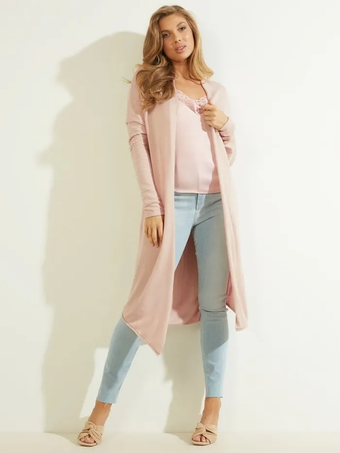 GUESS Sweaters and Knits Women Camille OpenFront Cardigan Dolly Pink GUESS Sweaters and Knits Women Camille OpenFront Cardigan Dolly Pink