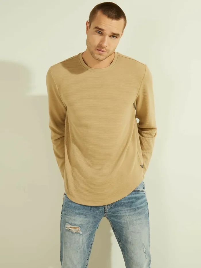 GUESS TShirts and Tanks Men Textured Jersey LongSleeve Tee Uniform Tan