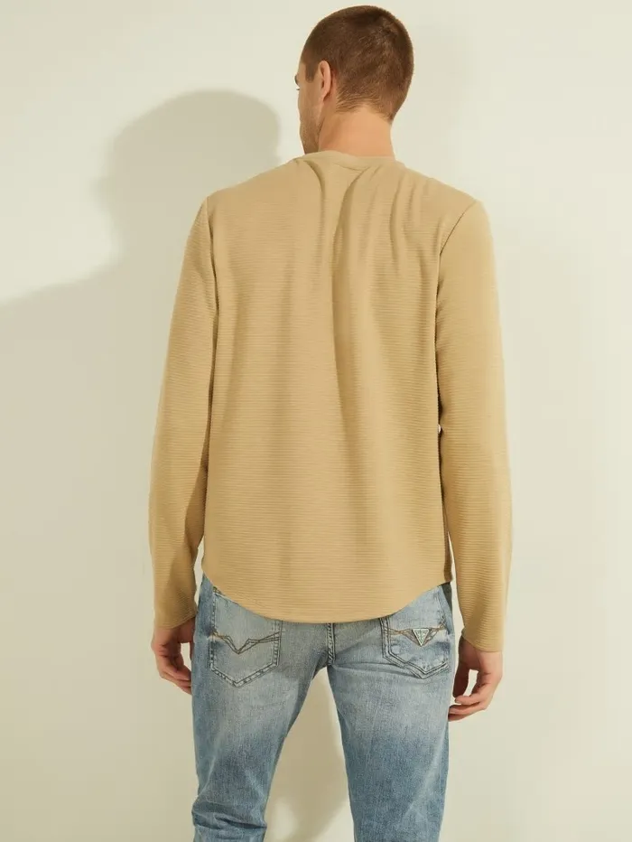GUESS TShirts and Tanks Men Textured Jersey LongSleeve Tee Uniform Tan