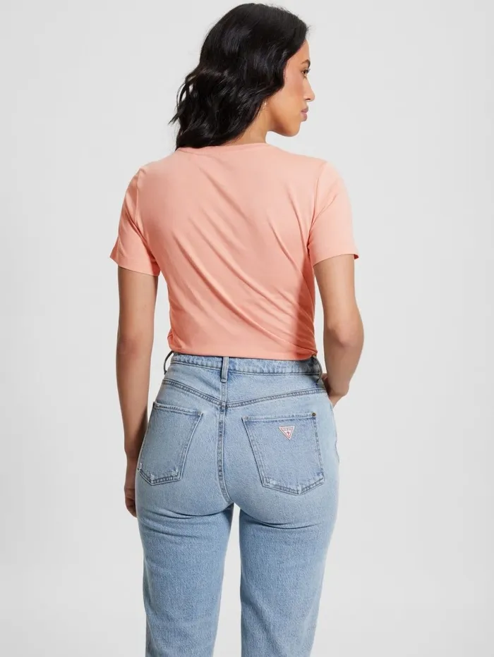 GUESS Tops Women Eco Crewneck Rhinestone Logo Tee Powder Rose GUESS Tops Women Eco Crewneck Rhinestone Logo Tee Powder Rose