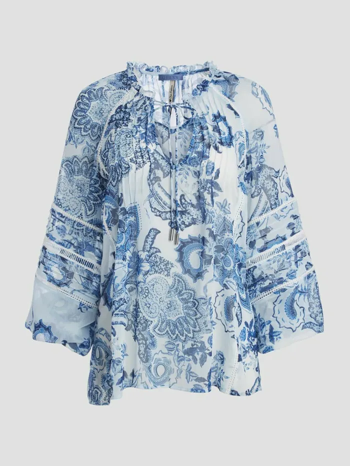 GUESS Tops Women Eco Gilda Sheer LongSleeve Blouse Blue Collectibles GUESS Tops Women Eco Gilda Sheer LongSleeve Blouse Blue Collectibles