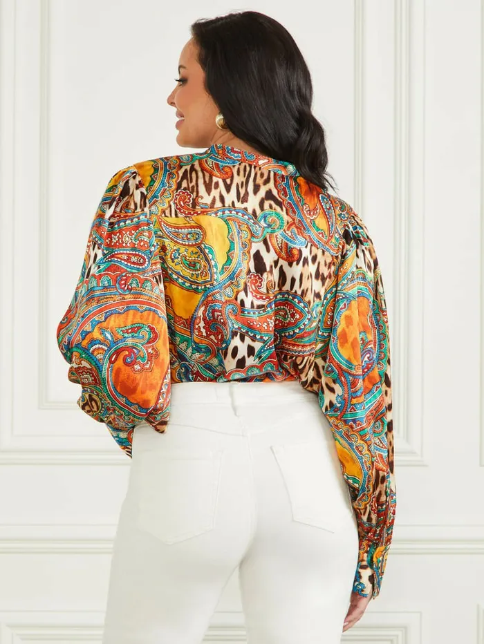GUESS Tops Women Phoenix Rising Yvonne Blouse Phoenix Rising Print GUESS Tops Women Phoenix Rising Yvonne Blouse Phoenix Rising Print