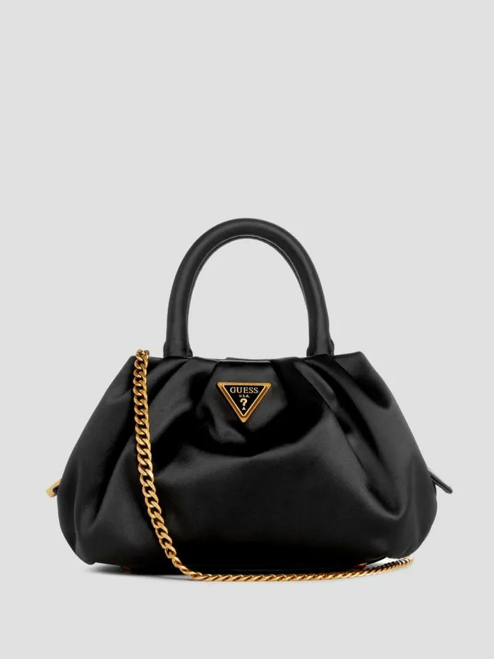 GUESS Tori Satin Mini Frame Satchel Black Women Handbags