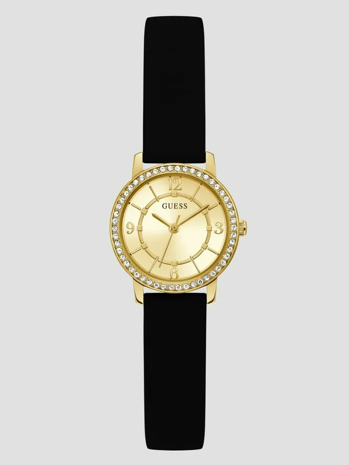 GUESS Watches Women GoldTone and Black Silicone Analog Watch Rose Gold