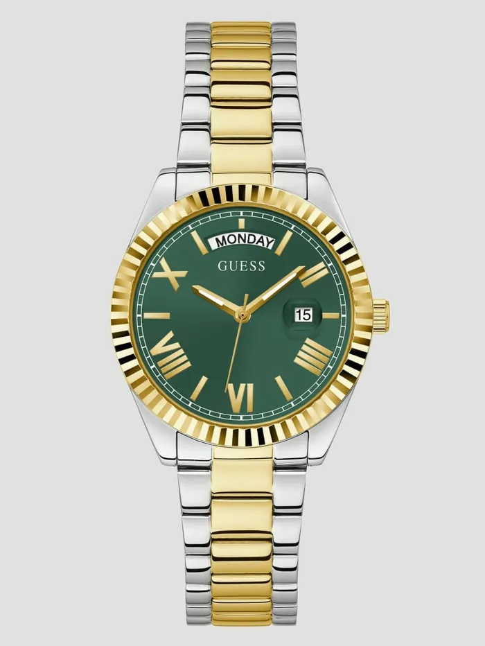 GUESS Watches Women MultiTone and Green Analog Watch Gold