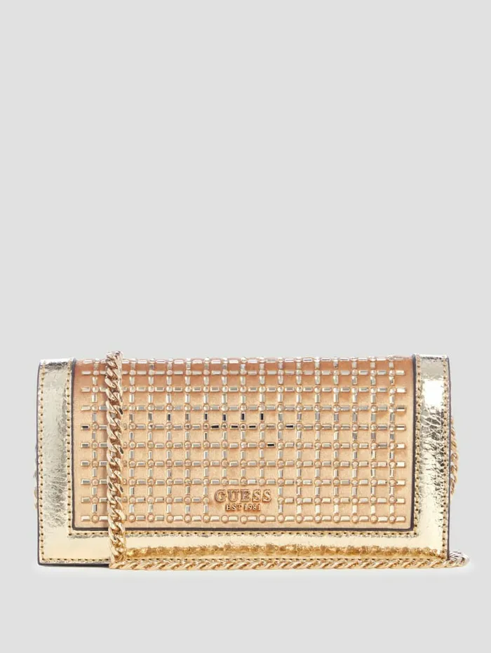Handbags Gilded Glamour Mini Crossbody Clutch Gold 8211 GUESS Women