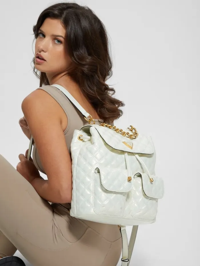 Handbags GUESS Women Giully Quilted Backpack Ivory Handbags GUESS Women Giully Quilted Backpack Ivory