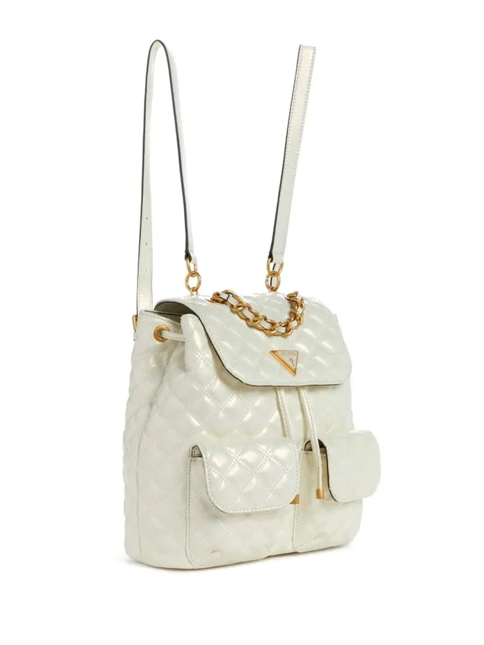 Handbags GUESS Women Giully Quilted Backpack Ivory Handbags GUESS Women Giully Quilted Backpack Ivory