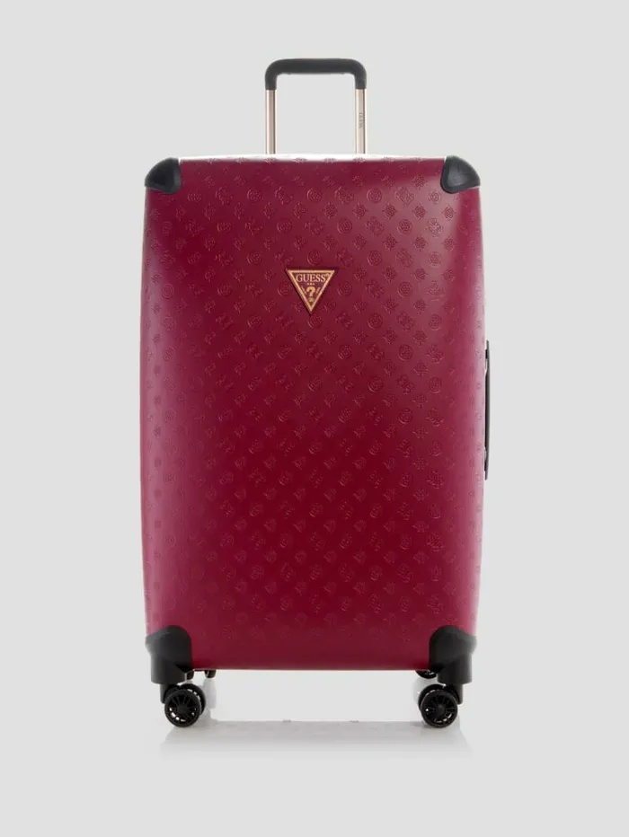 Handbags GUESS WomenMen Wilder Debossed 288243 8Wheel Suitcase Plum