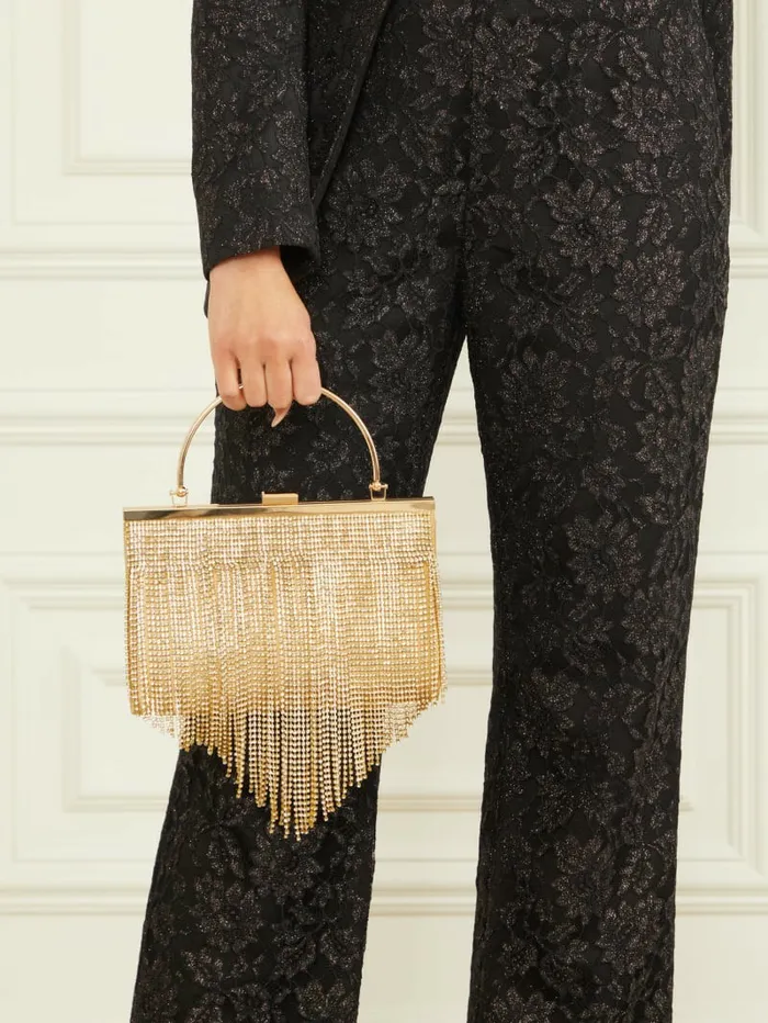 Handbags GUESS Women Rhinestone Fringe Clutch SilverGold Handbags GUESS Women Rhinestone Fringe Clutch SilverGold