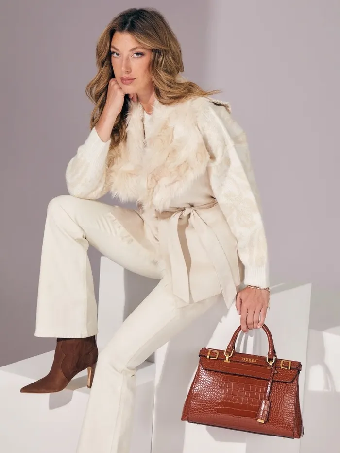 Handbags GUESS Women Sestri CrocodileEmbossed Satchel Cognac Handbags GUESS Women Sestri CrocodileEmbossed Satchel Cognac