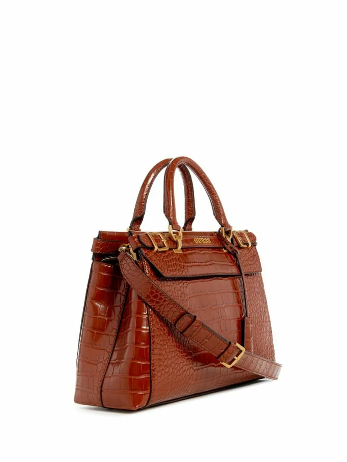 Handbags GUESS Women Sestri CrocodileEmbossed Satchel Cognac Handbags GUESS Women Sestri CrocodileEmbossed Satchel Cognac