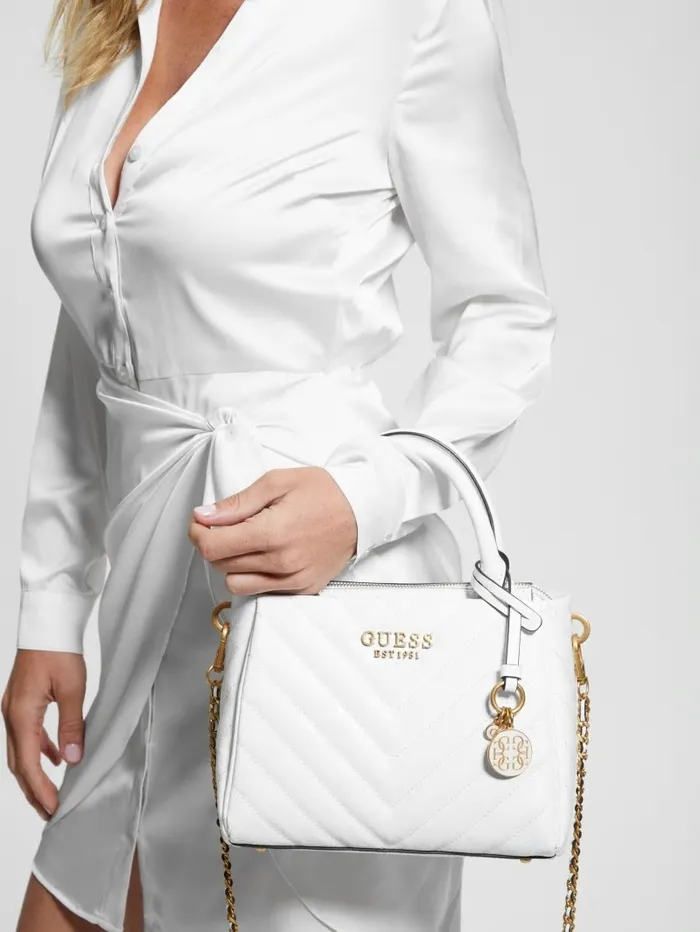 Handbags Jania Quilted Small Girlfriend Satchel White GUESS Women Handbags Jania Quilted Small Girlfriend Satchel White GUESS Women