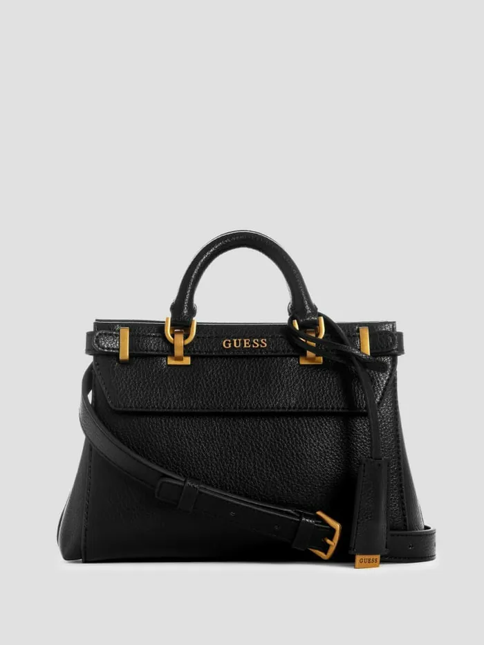 Handbags Women GUESS Sestri Pebbled Mini Satchel Black Floral Print