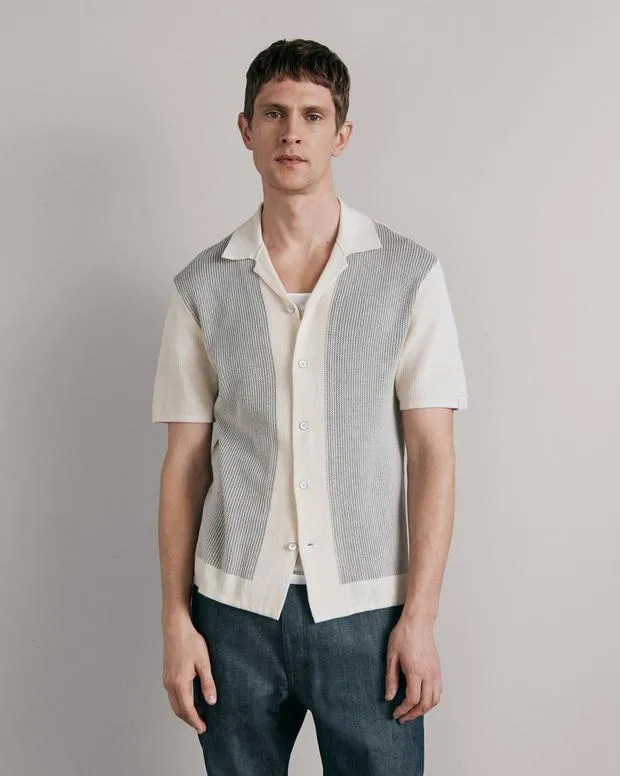 Harvey Knit Camp Shirt Ivory Black Shirts rag and bone Men