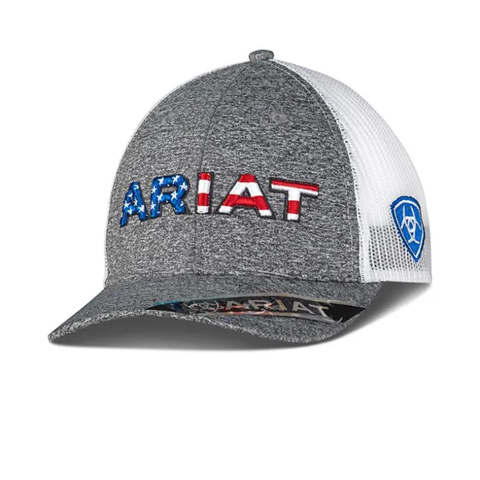 Hats and Caps Men Ariat Flag Logo Mesh Snap Back Cap Grey