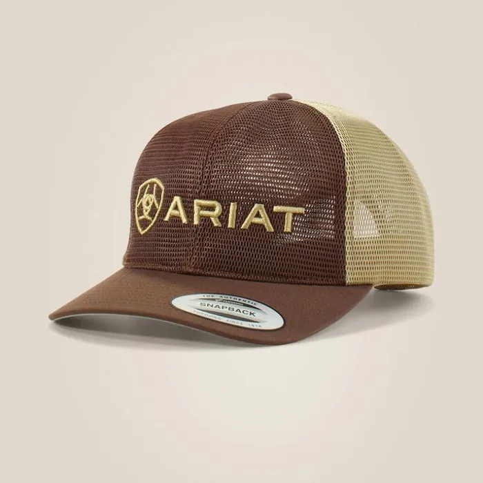 Hats and Caps Men Ariat Large Embossed Lgoo Mash Cap Brown