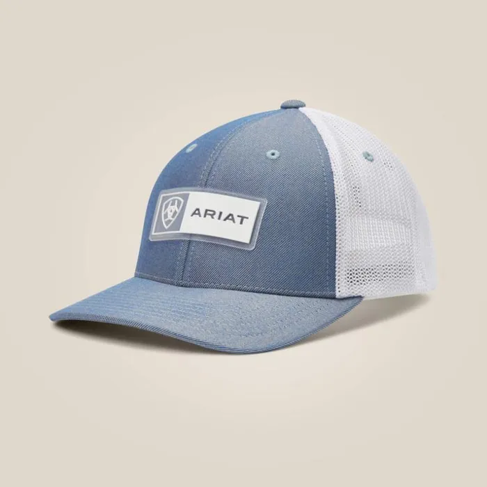 Hats and Caps Men Ariat Rectangle Logo Patch Cap Light Blue