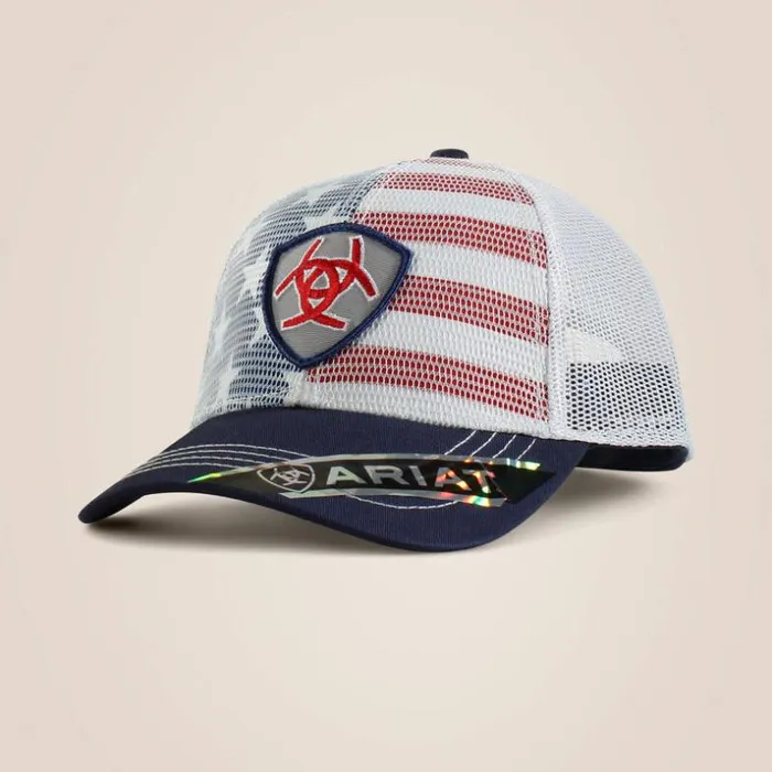 Hats and Caps Men Ariat Shield Patch Cap White