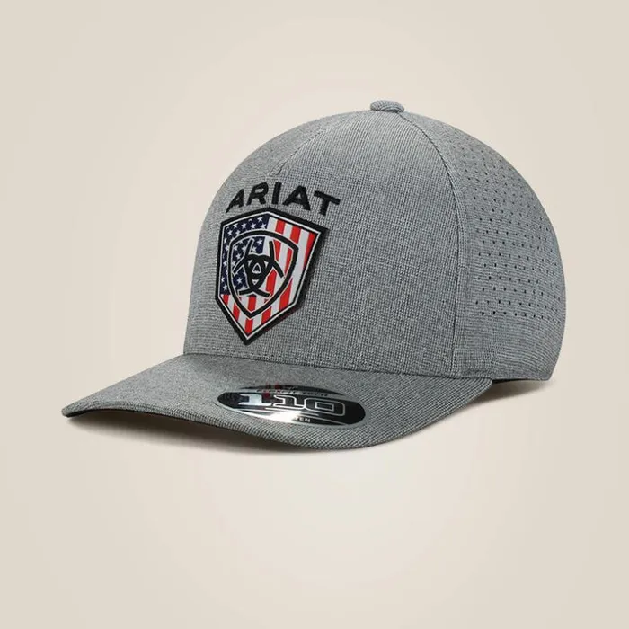 Hats and Caps Men Ariat Usa Flag Shield Logo Cap Gray